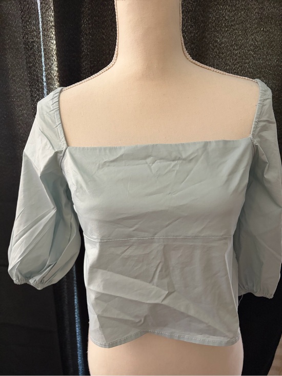 Olivaceous Tops - Olivaceous Sage Green Square-Neck Puff Sleeve Blouse Size Large